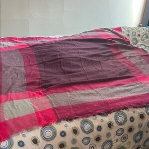 Plaid pink, gray, and purple scarf